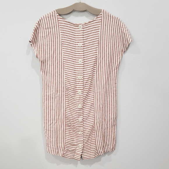 Madewell Stripe Play Button Back Linen Blend Tee Dress, Size Small - Picture 5 of 9